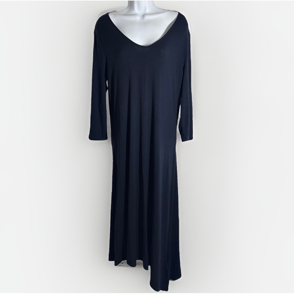 Joan Vass Dress Sz L Asymmetrical Column Vneck Jersey Knit Modal Blend Lagonlook